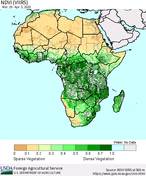 Africa NDVI (VIIRS) Thematic Map For 4/1/2020 - 4/10/2020
