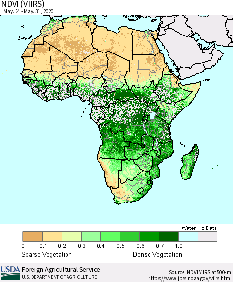 Africa NDVI (VIIRS) Thematic Map For 5/21/2020 - 5/31/2020