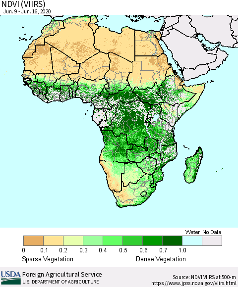 Africa NDVI (VIIRS) Thematic Map For 6/11/2020 - 6/20/2020