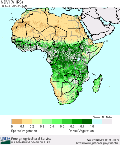 Africa NDVI (VIIRS) Thematic Map For 6/21/2020 - 6/30/2020