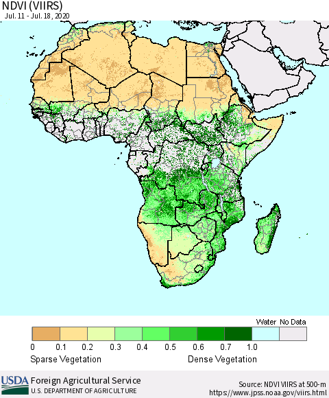 Africa NDVI (VIIRS) Thematic Map For 7/11/2020 - 7/20/2020