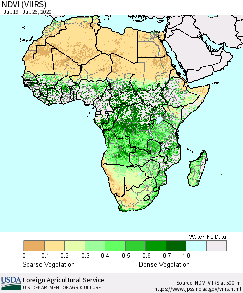 Africa NDVI (VIIRS) Thematic Map For 7/21/2020 - 7/31/2020