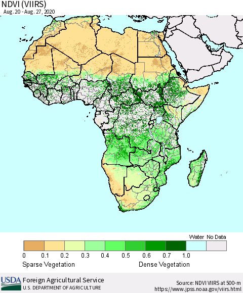 Africa NDVI (VIIRS) Thematic Map For 8/21/2020 - 8/31/2020