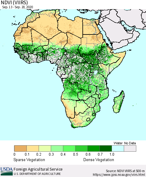 Africa NDVI (VIIRS) Thematic Map For 9/11/2020 - 9/20/2020