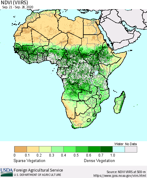 Africa NDVI (VIIRS) Thematic Map For 9/21/2020 - 9/30/2020