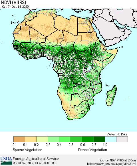 Africa NDVI (VIIRS) Thematic Map For 10/11/2020 - 10/20/2020