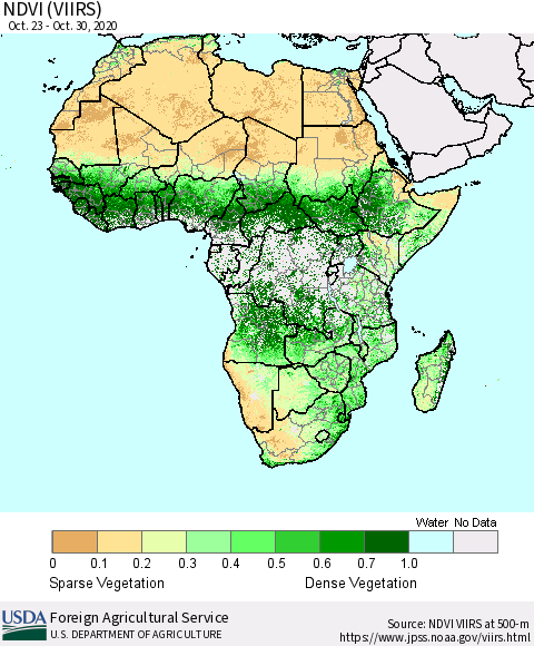 Africa NDVI (VIIRS) Thematic Map For 10/21/2020 - 10/31/2020