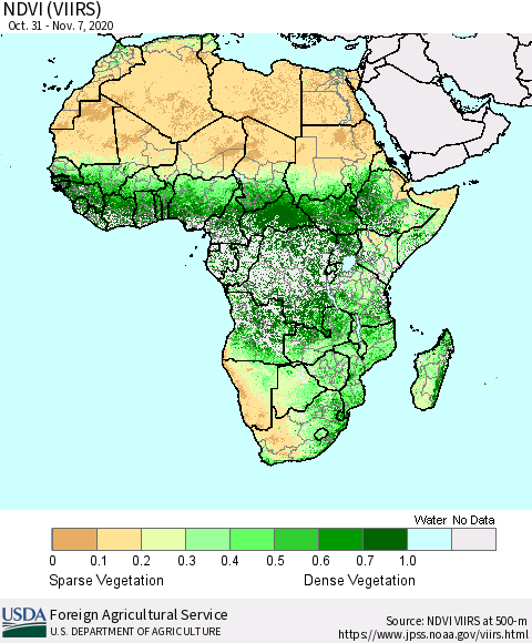 Africa NDVI (VIIRS) Thematic Map For 11/1/2020 - 11/10/2020