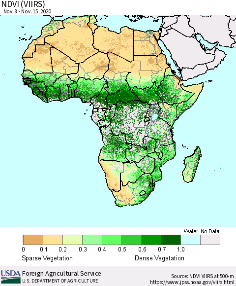 Africa NDVI (VIIRS) Thematic Map For 11/11/2020 - 11/20/2020