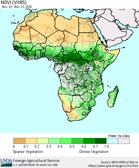 Africa NDVI (VIIRS) Thematic Map For 11/21/2020 - 11/30/2020