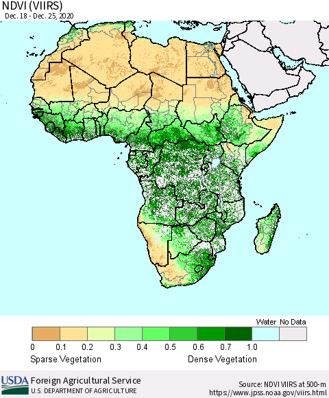 Africa NDVI (VIIRS) Thematic Map For 12/21/2020 - 12/31/2020