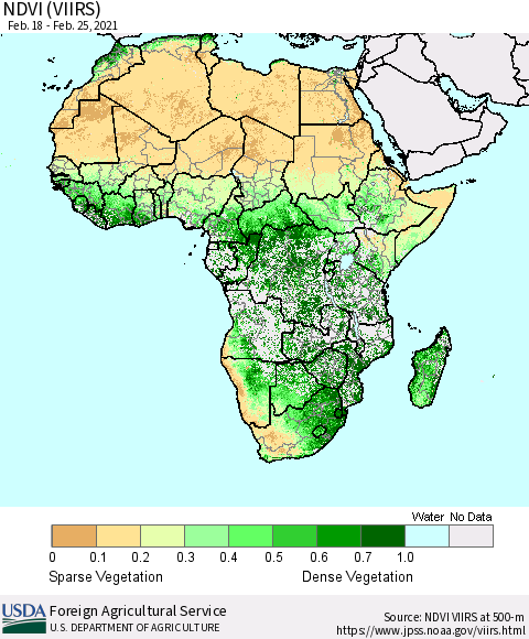Africa NDVI (VIIRS) Thematic Map For 2/21/2021 - 2/28/2021
