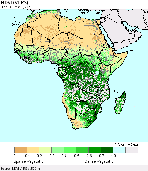 Africa NDVI (VIIRS) Thematic Map For 2/26/2021 - 3/5/2021