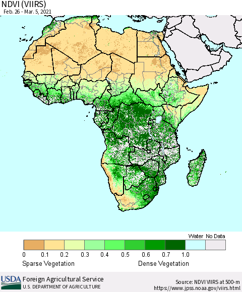 Africa NDVI (VIIRS) Thematic Map For 3/1/2021 - 3/10/2021