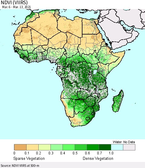 Africa NDVI (VIIRS) Thematic Map For 3/6/2021 - 3/13/2021