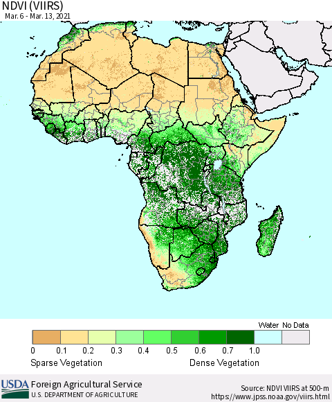 Africa NDVI (VIIRS) Thematic Map For 3/11/2021 - 3/20/2021