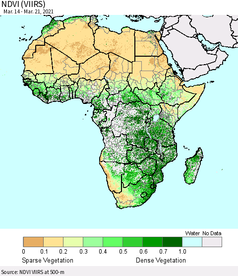 Africa NDVI (VIIRS) Thematic Map For 3/14/2021 - 3/21/2021
