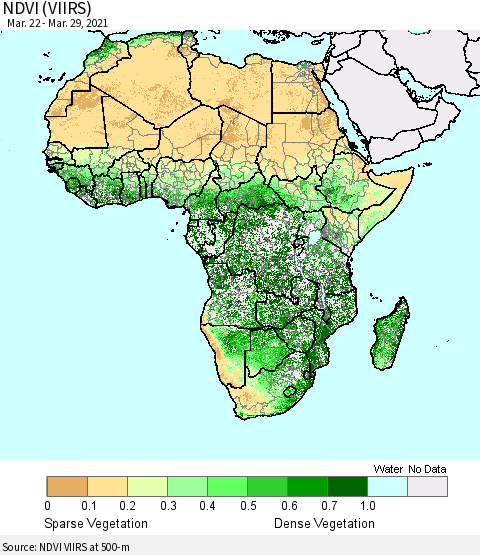 Africa NDVI (VIIRS) Thematic Map For 3/22/2021 - 3/29/2021