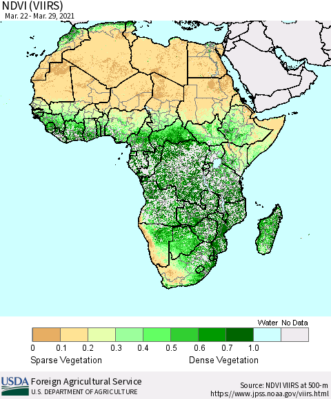 Africa NDVI (VIIRS) Thematic Map For 3/21/2021 - 3/31/2021