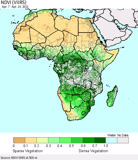 Africa NDVI (VIIRS) Thematic Map For 4/7/2021 - 4/14/2021