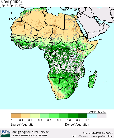Africa NDVI (VIIRS) Thematic Map For 4/11/2021 - 4/20/2021