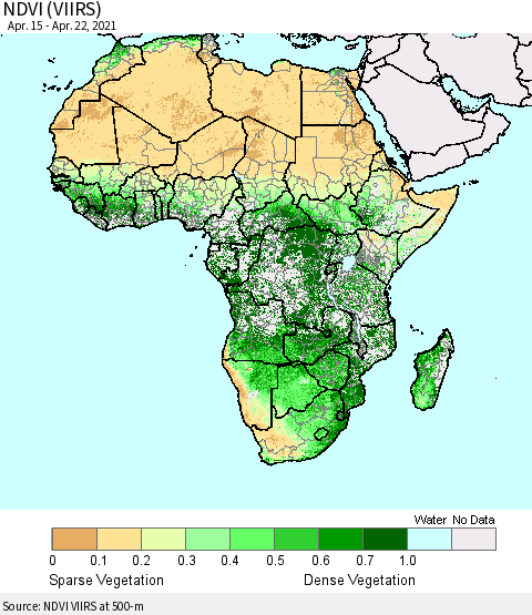 Africa NDVI (VIIRS) Thematic Map For 4/15/2021 - 4/22/2021