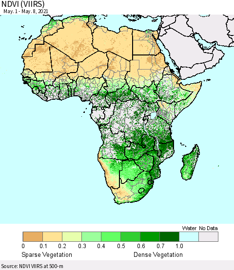 Africa NDVI (VIIRS) Thematic Map For 5/1/2021 - 5/8/2021