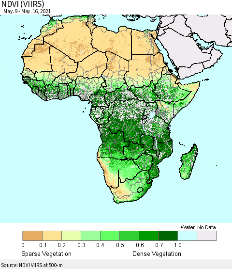 Africa NDVI (VIIRS) Thematic Map For 5/9/2021 - 5/16/2021