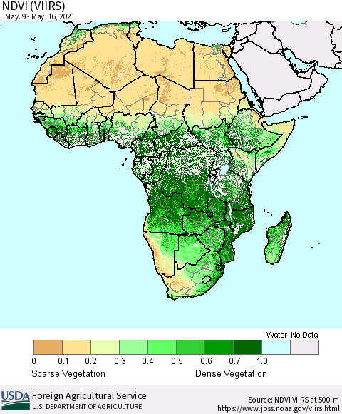 Africa NDVI (VIIRS) Thematic Map For 5/11/2021 - 5/20/2021