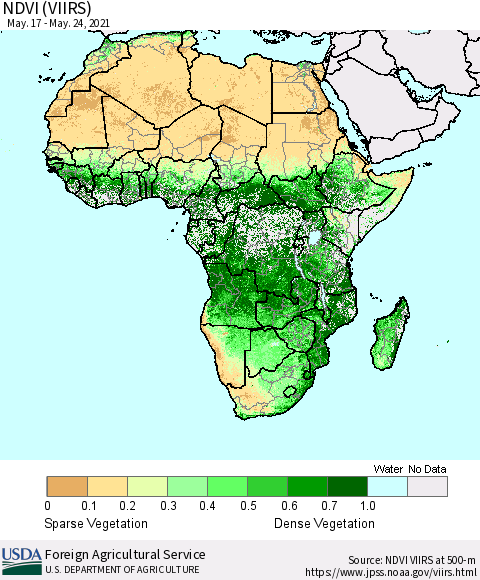 Africa NDVI (VIIRS) Thematic Map For 5/21/2021 - 5/31/2021