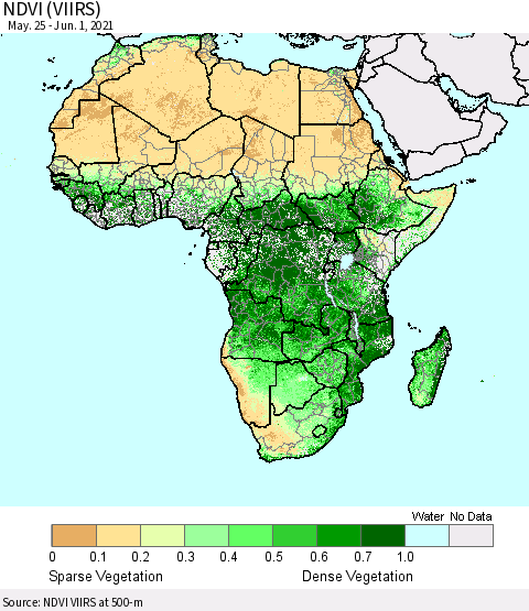 Africa NDVI (VIIRS) Thematic Map For 5/25/2021 - 6/1/2021