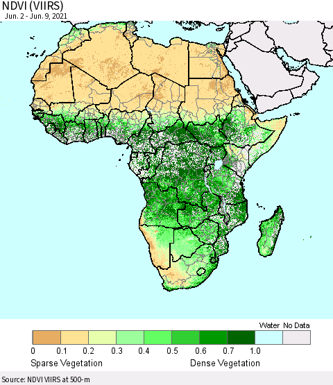 Africa NDVI (VIIRS) Thematic Map For 6/2/2021 - 6/9/2021