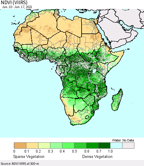 Africa NDVI (VIIRS) Thematic Map For 6/10/2021 - 6/17/2021