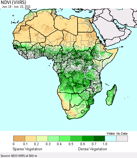 Africa NDVI (VIIRS) Thematic Map For 6/18/2021 - 6/25/2021