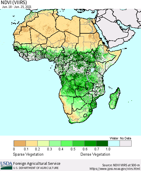 Africa NDVI (VIIRS) Thematic Map For 6/21/2021 - 6/30/2021