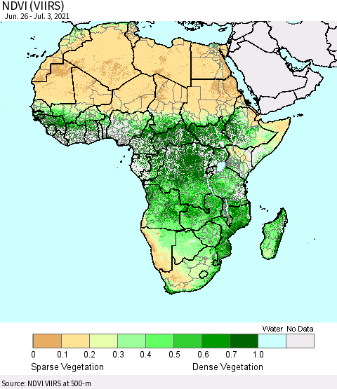 Africa NDVI (VIIRS) Thematic Map For 6/26/2021 - 7/3/2021
