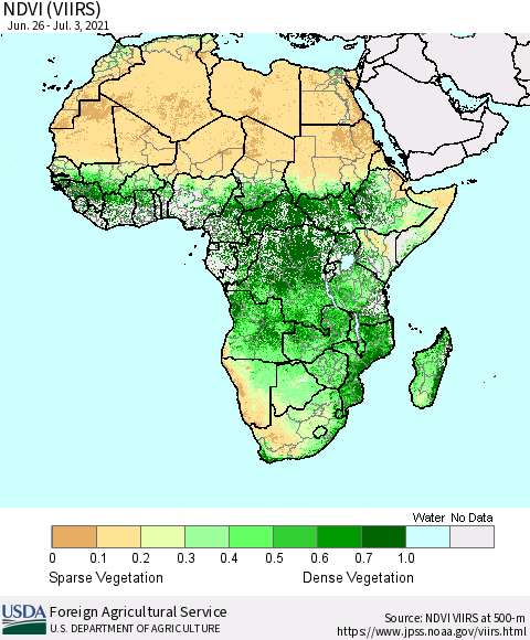 Africa NDVI (VIIRS) Thematic Map For 7/1/2021 - 7/10/2021