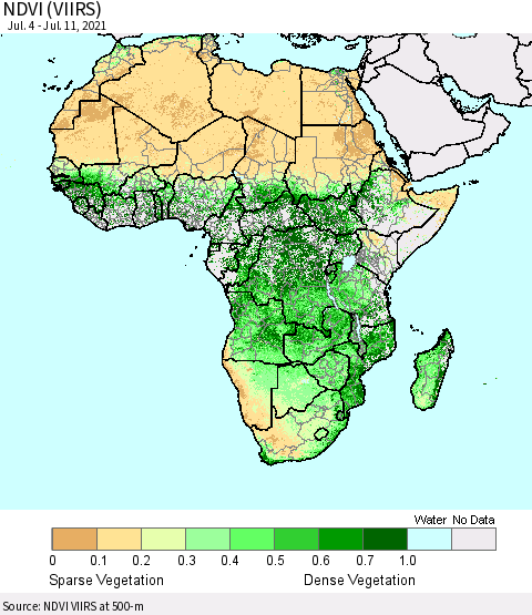 Africa NDVI (VIIRS) Thematic Map For 7/4/2021 - 7/11/2021