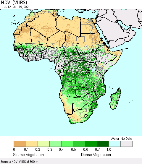 Africa NDVI (VIIRS) Thematic Map For 7/12/2021 - 7/19/2021