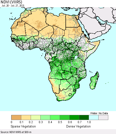 Africa NDVI (VIIRS) Thematic Map For 7/20/2021 - 7/27/2021