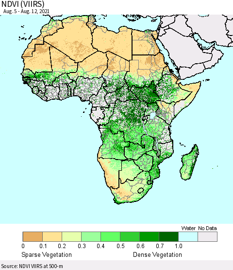 Africa NDVI (VIIRS) Thematic Map For 8/5/2021 - 8/12/2021