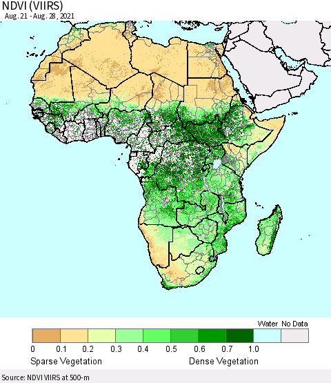 Africa NDVI (VIIRS) Thematic Map For 8/21/2021 - 8/28/2021