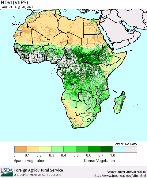 Africa NDVI (VIIRS) Thematic Map For 8/21/2021 - 8/31/2021