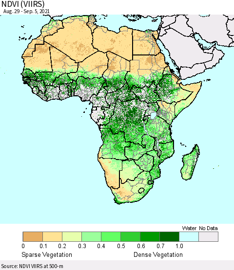Africa NDVI (VIIRS) Thematic Map For 8/29/2021 - 9/5/2021