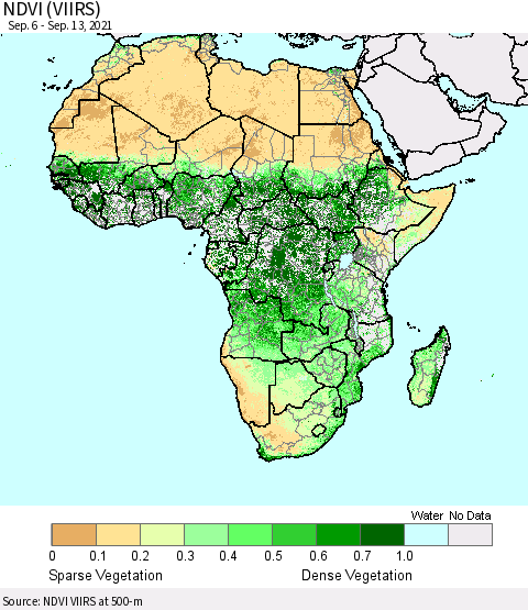 Africa NDVI (VIIRS) Thematic Map For 9/6/2021 - 9/13/2021