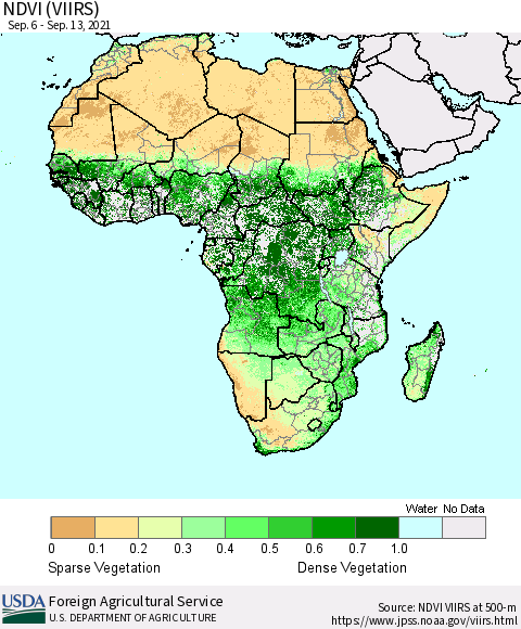 Africa NDVI (VIIRS) Thematic Map For 9/11/2021 - 9/20/2021