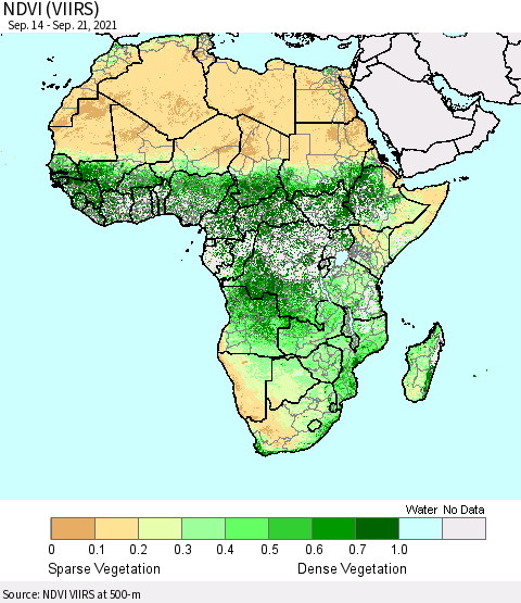 Africa NDVI (VIIRS) Thematic Map For 9/14/2021 - 9/21/2021