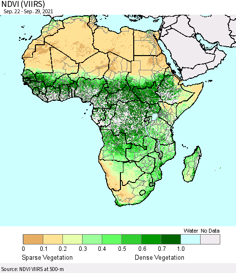 Africa NDVI (VIIRS) Thematic Map For 9/22/2021 - 9/29/2021