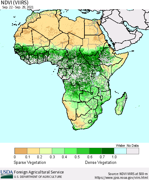 Africa NDVI (VIIRS) Thematic Map For 9/21/2021 - 9/30/2021