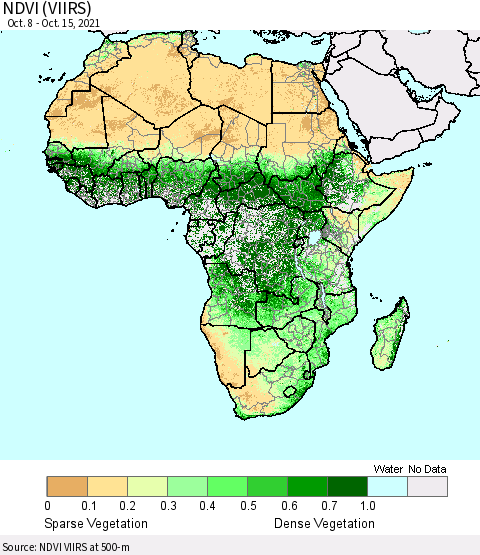 Africa NDVI (VIIRS) Thematic Map For 10/8/2021 - 10/15/2021